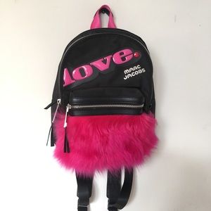 Marc Jacobs Love Canvas and Pink Fur Backpack